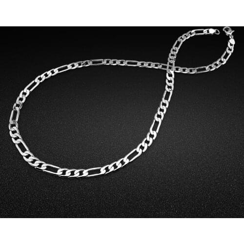 New Mens 925 Sterling Silver Necklace Simple Style Silver Jewelry Solid Silver Necklace 6mm51cm Size Birthday Gift Figaro Chain