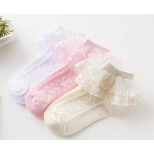 1-12Y Kids Girls Socks with Lace Mesh Ankle Short Socks White Pink Beige Cotton Baby Socks Girls Dancing Sock