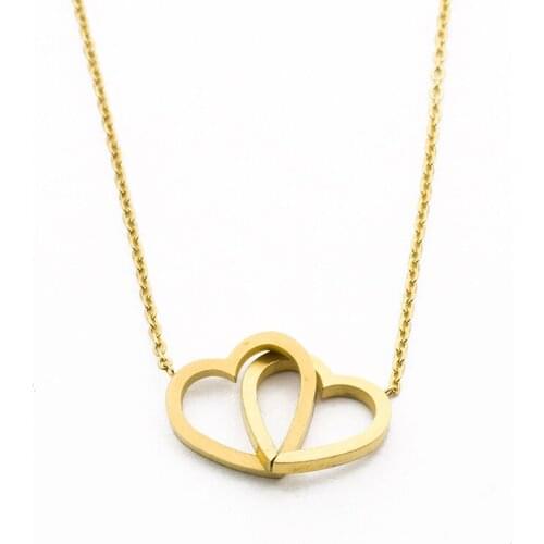 Double Hollow Hearts Choker Necklaces For Women Gold Color Chain Small Love Necklace Pendant Bohemian Chocker Necklace Jewelry