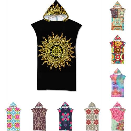 Free shipping Novelty Gift Oriental Bohemian Mandala Flower Adult Beach Poncho Cape Swim Bath Hooded Towel
