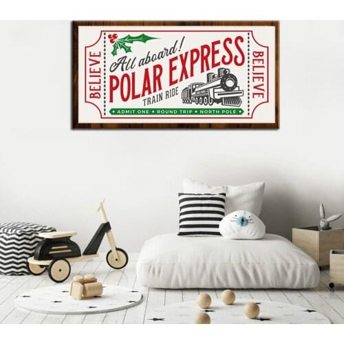 Polar Express Ticket Vintage Poster Painting for Your Christmas Home Decor Rustic Sign Canvas Prints Wall Art Picture Decoration