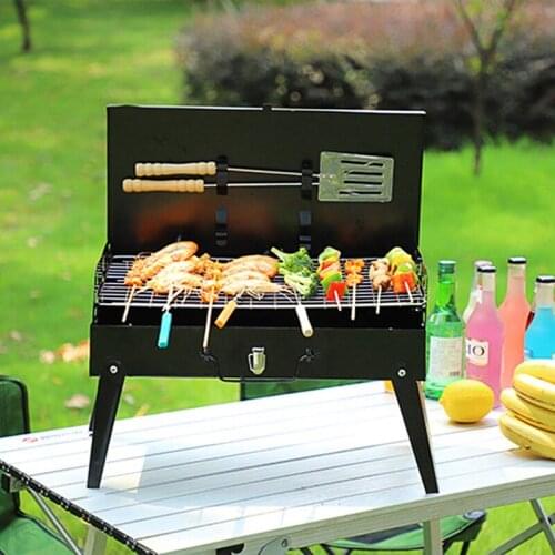 Portable BBQ Grill Folding Charcoal Grill Outdoor Stainless Steel BBQ Grill Camping Cooking Picnic Prarty Barbecue Tools