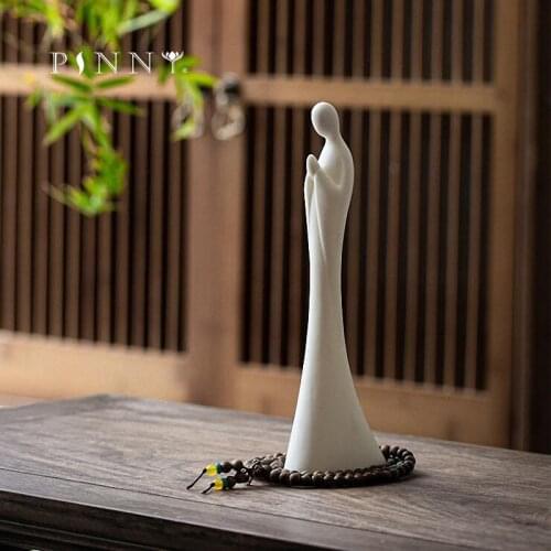 PINNY White Porcelain Zen Statues Monk Buddha Figurine Ceramic Tea Ceremony Ornaments Home Decoration Accessories
