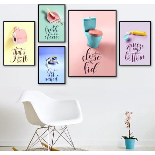 Toilet paper Broom Toothpaste Bathroom Nordic Posters And Prints Wall Art Canvas Painting Wall Pictures For Living Room Decor