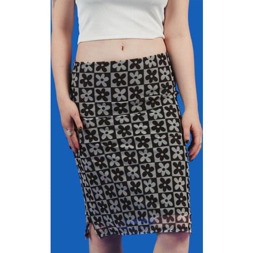 90s Floral Print Skirt With Side Slit Sheer Mesh Dolly Skirt e-Girl Y2K Streetwear Aesthetic Clothes
