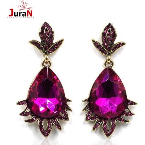 JURAN Women Earrings Rhinestone Flower Shaped Earings Rose Red Crystal Earrings For Women Party Earing Hot Sale Earrings C2104