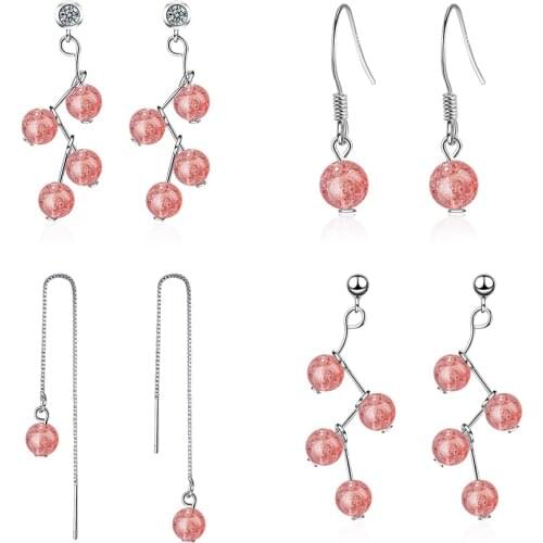 100% 925 Sterling Silver Fashion Natural Strawberry Crystal Ladies`stud Earrings Jewelry Women Gift Anti Allergy Drop Shipping