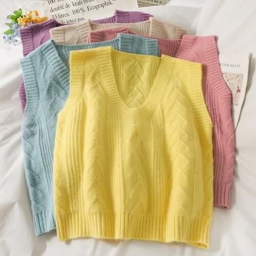 Retro Plaid Stripe Knitted Sweater Vest Womens Autumn Winter 2021 Korean Loose Fashion Sleeveless V-neck Waistcoat Crop Tops