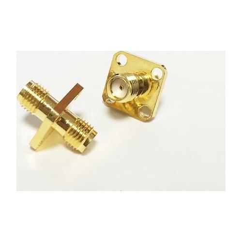 1pcSMA Female Jack to Female Jack Connector RF Coax Modem Convertor 4-hole panel mount Short Adapter Goldplated NEW wholesale