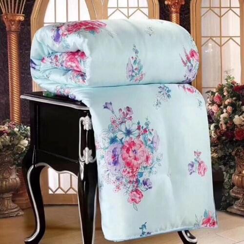 100% Mulberry Silk Duvet Quilt Embossing Flower Print High Grade Silk Bedding Comforter Weighted Blanket with Filling
