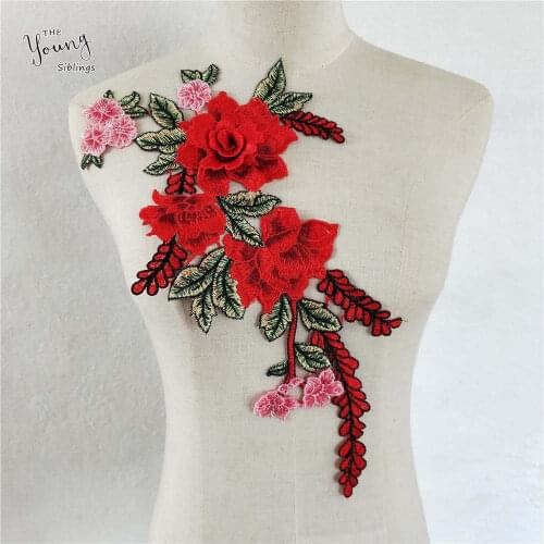 High quality 3D flower Polyester Lace fabric Embroidery Applique Lace Collar Sewing DIY Dress Needlework Accessories 1 pcs sale