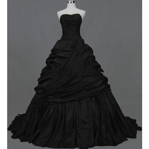 Vintage Gothic Victorian Black Wedding Dresses Sweetheart Corset Back Pick-Ups Ruffles Wedding Taffeta Non White Bridal Gowns