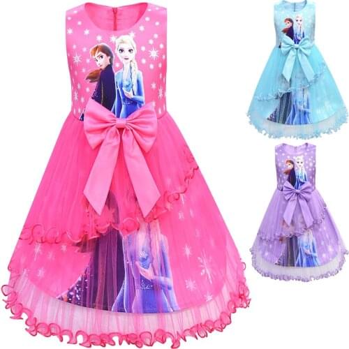 Disney Frozen Snow Queen Summer Girls Dress Cosplay Costume For Girl Lace Party Birthday Pincess Children Clothing For 4-12Y