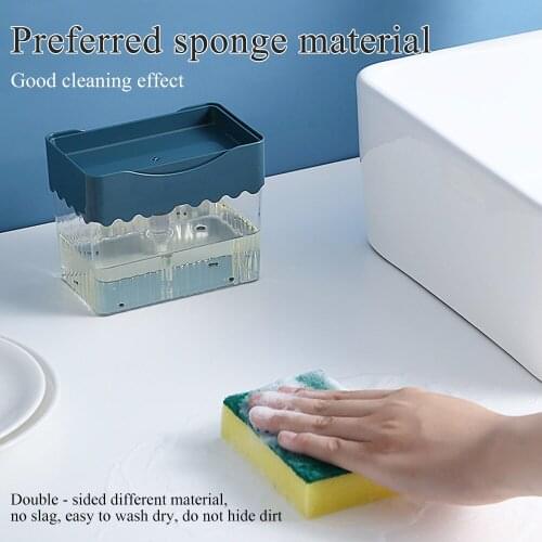 Soap Pump Dispenser with Sponge Holder Cleaning Liquid Dispenser Manual Press Container Soap Organizer Kitchen Cleaner Tool