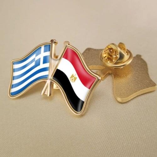 Greece and Egypt Crossed Double Friendship Flags Lapel Pins Brooch Badges