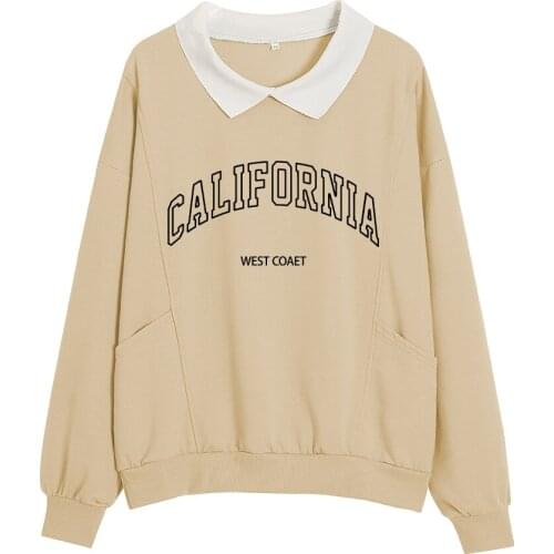 California Letter Graphic Hoodie Women Turn-down Collar Oversized Swearshirt Harajuku Hoodies Streetwear Pullovers Female