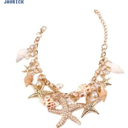 JAVRICK Sea Shell Starfish Faux Pearl Collar Bib Statement Chunky Bracelets For Women