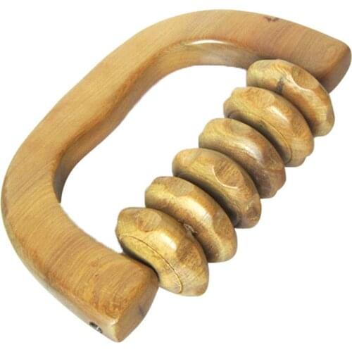 JYTOP Natural log material massage hand-held tool, with six wooden rollers, small portable massage tool for home use in travel