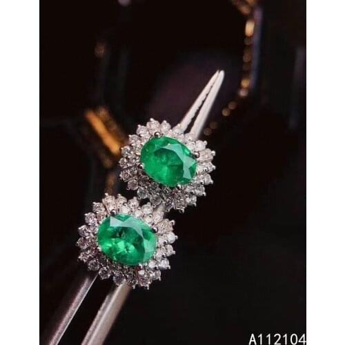 KJJEAXCMY fine jewelry 925 sterling silver inlaid natural emerald women vintage fashion OL style ear studs earrings support dete