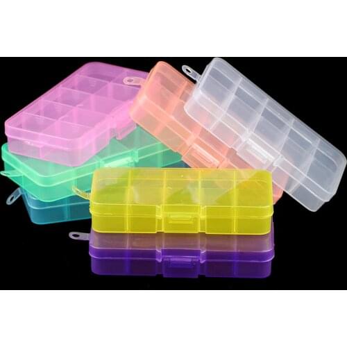 HGKLBB Adjustable Rectangle10 Slots Plastic Storage Box packaging transparent Tool Jewelry box Beads Bin Case Craft Organizer
