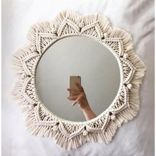 Macrame Mirror Handmade Tapestry Makeup Mirror Compact Bohemia Decoration Home Bedroom Decorative Mirrors Wall Mirrors