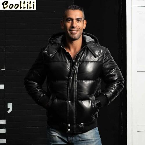 Boollili Winter Genuine Leather Down Jacket Men Short Sheepskin Coat Mens Winter Jackets Puffer Duck Down Coat