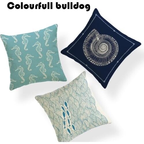 Stylish Ocean Navy Blue Watercolor Fish Starfish Cushion Cover Decor Sofa Cute Office 17X17 Without Inner Houseware Throw Pillow