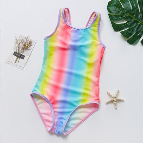2019 Newest Girls swimwear 8~16Year Girls Swimsuit Rainbow style Children swimwear High quality Kids Beach wear UPF50+ ST165