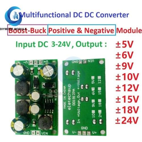 2 in 1 8W Boost-Buck Dual +- Voltage Board 3-24V to 5V 6V 9V 10V 12V 15V 18V 24V for ADC DAC LCD op-amp Speaker