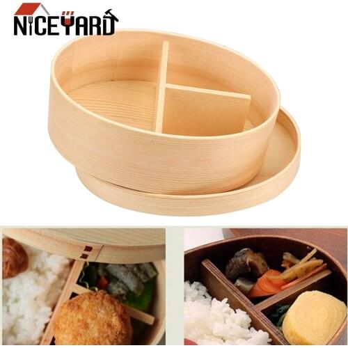 Tableware Food Container Portable Picnic Bento Boxes Wood Lunch Box 1 Layer 3 Grids Kitchen Tools Home Supplies Japanese Style
