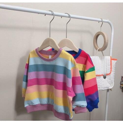 Baby Grils Boys Casual Rainbow Sweater Korean Autumn Clothes Hoodies Boy Childrens Sweatshirt Christmas Top Girls Kids Costumes