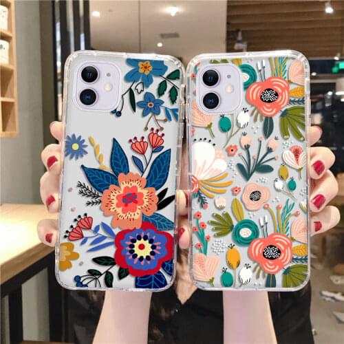 For Iphone 13 Mini Funda For iPhone 11 Case iphone 11 12 13 Pro Max 8 7 6s Plus Xr Xs Max X SE 2020 Clear Flower Soft TPU Cover