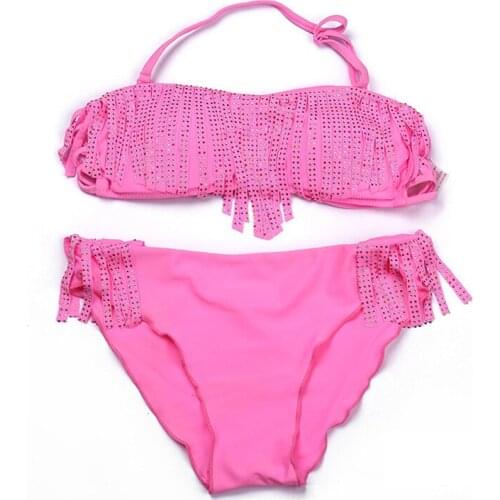 Girl Tassel Bikini Split Two-pieces Swimwear Girls Diamond Hot Fix Swimsuit Bathing Suit Baby Kids Biquini Infantil Swimsuits