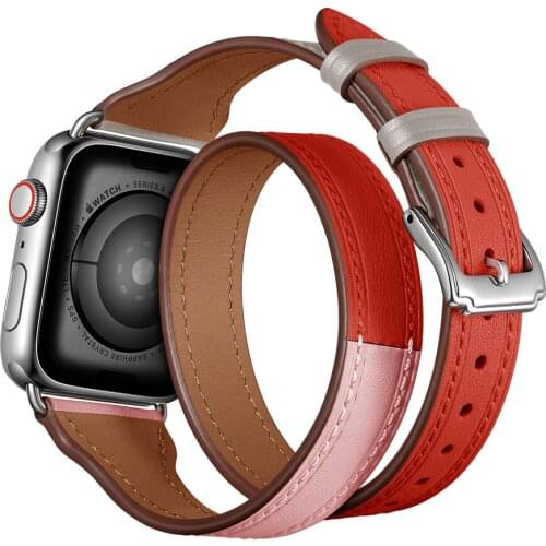 Double Loop for Apple Watch Band 38mm 40mm 42mm 44mm Genuine Leather Watchband for Apple iWatch Series 5 4 3 2 1 Strap Bracelet
