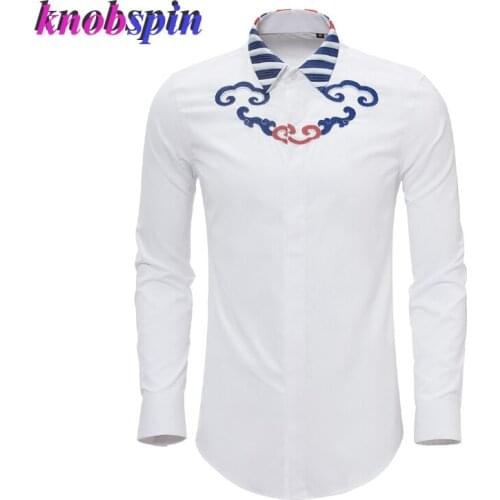 Long sleeve Mens Shirt Slim Casual clothings male Elegant Embroidery Turn-down collar Chemise homme Plus size 2019 shirts men