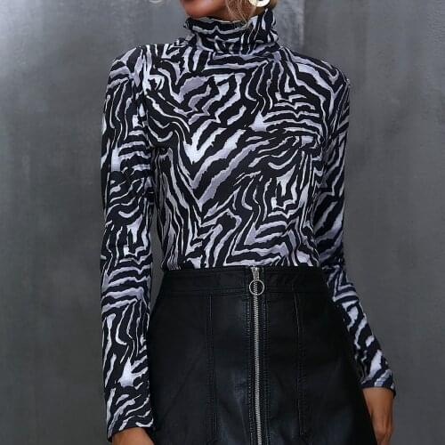 Sexy Autumn T-Shirts Ladiess Tops Casual Turtleneck Long Sleeve Leopard Zebra Printing Casual Womens Slim Bottoming Tops#35