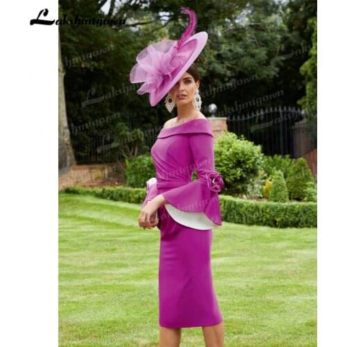 Navy Blue Mother Of The Bride Dresses Sheath Long Sleeves Flower Knee Length Wedding Party Dress Mother Dresses