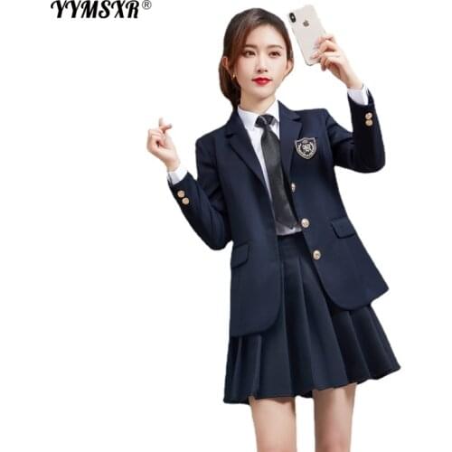 90 Kg Plus Size Womens Uniform College Style Suit School Uniform New Elegant Long-sleeved Ladies Jacket Pleated Skirt Two-piece