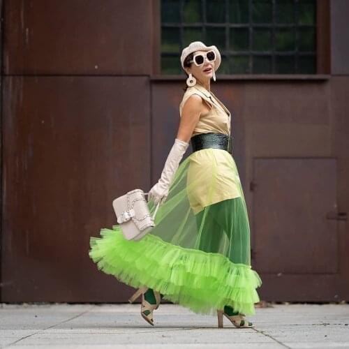 Fashion Tier Tulle Skirt for Women Green Maxi Skirts Gothic Adult Tulle Tutu Faldas Saia Long Tulle Women Skirts