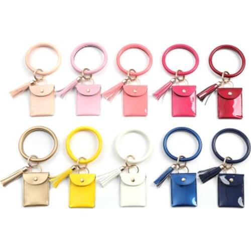 Women Girls Bracelet Keychain Card Holder Lightweight Wristlet Clutch Bag Coin Purses with Circle Keyring Tassel