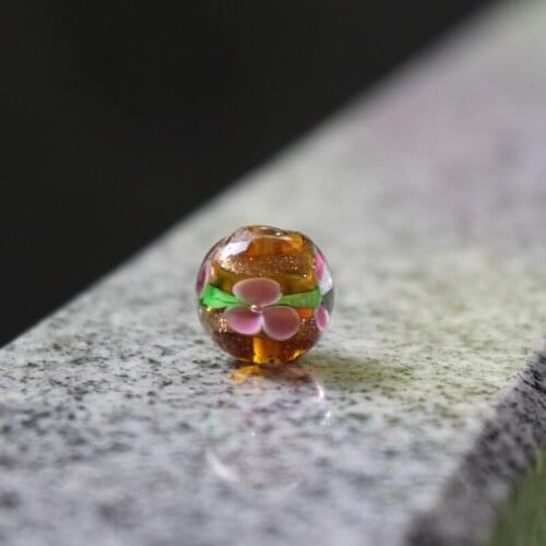 10Pcs 12mm Handmade Fine Glass lampwork beads 3 Flower sequined gold beads Brown color for jewelry Wholesale and Retail