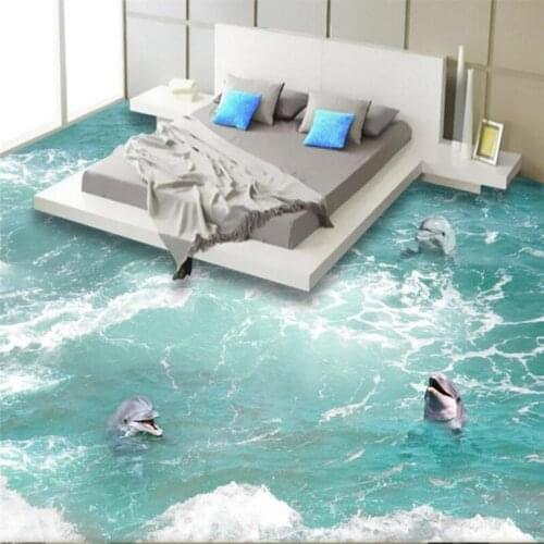 Beibehang dolphin waves Custom 3D Floor Wallpaper Bathroom Kitchen 3D flooring Mural Self-adhesive Wallpaper Waterproof Mandarin