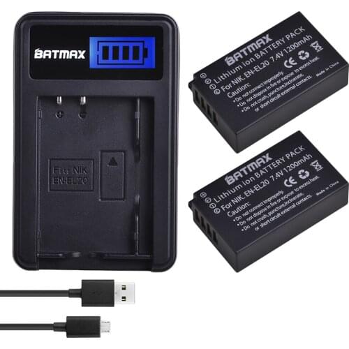 2Pcs 1200mAh EN-EL20 EN EL20 ENEL20 Camera Li-Ion Battery + USB LCD Charger for NIKON 1 J1 J2 J3 S1 Camera Drop shipping z1