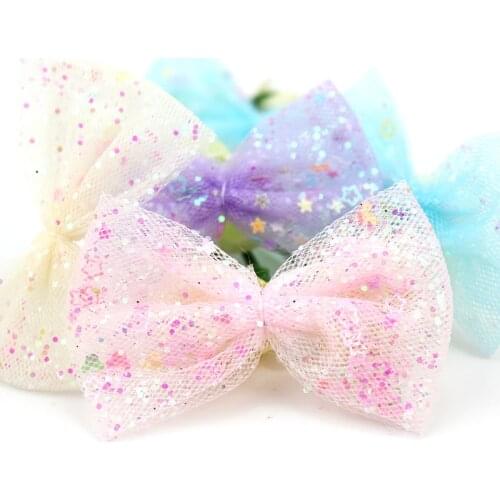 28Pcs 4*6cm Glitter Mesh Fabric Bowknot Appliques For DIY Baby Headwear Hairpin Ornaments Crafts Decor Garment Accessories