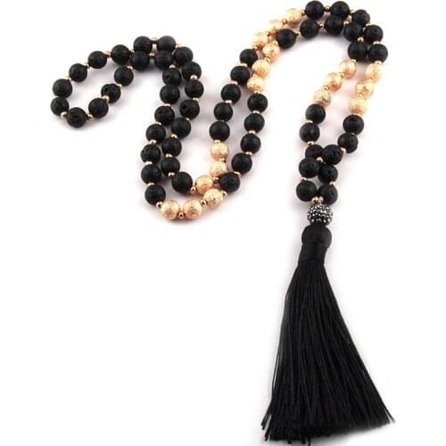 Free Shipping Fashion Bohemian Tribal Jewelry Fashion Lava Stones Black Tassel Necklaces