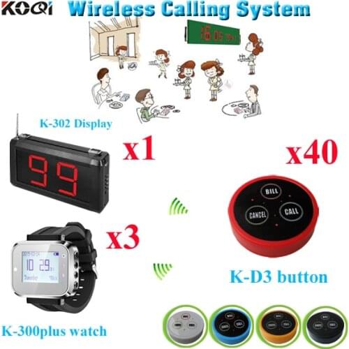 Wireless Call Bell System Restaurant Equipment Call Buzzer/Call Pager (1 display+ 3 watch+40 button)