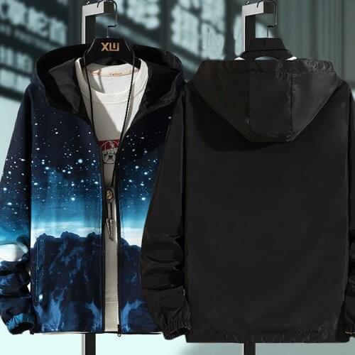 Reversible Men Jacket Coats Male Causal Hooded Jacket Thin Windbreaker Zipper Outwear Spring Autumn Bomber Jackets