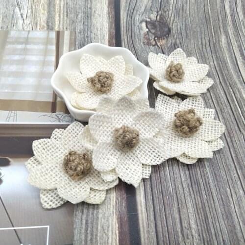 Handmade Burlap Flowers Vintage hessian Jute Rustic Wedding Party Decoration Supplies Natural color ShabbyChic Simulation Flower