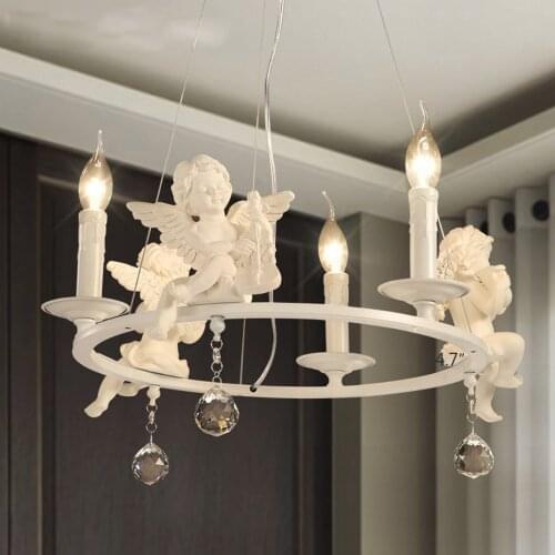 Elegant Angle American Country Loft Pendant Light Mediterranean Brief Art Decorative Drop Lamp Cherubs Bed Room/Foyer lustre