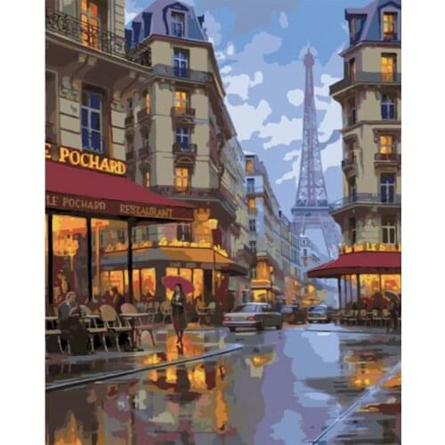 Gatyztory Paris Streets Diy Painting By Numbers Canvas Drawing Landscape Handpainted Gift Frame Artwork Wall Decor